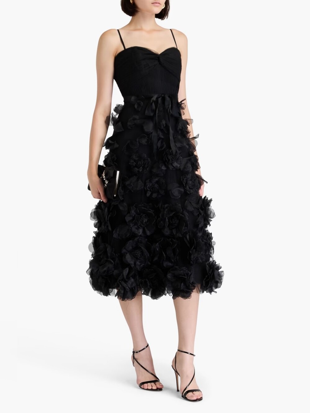 Marchesa Notte Appliqued Organza and Tulle Midi Dress Black 8 NWT New